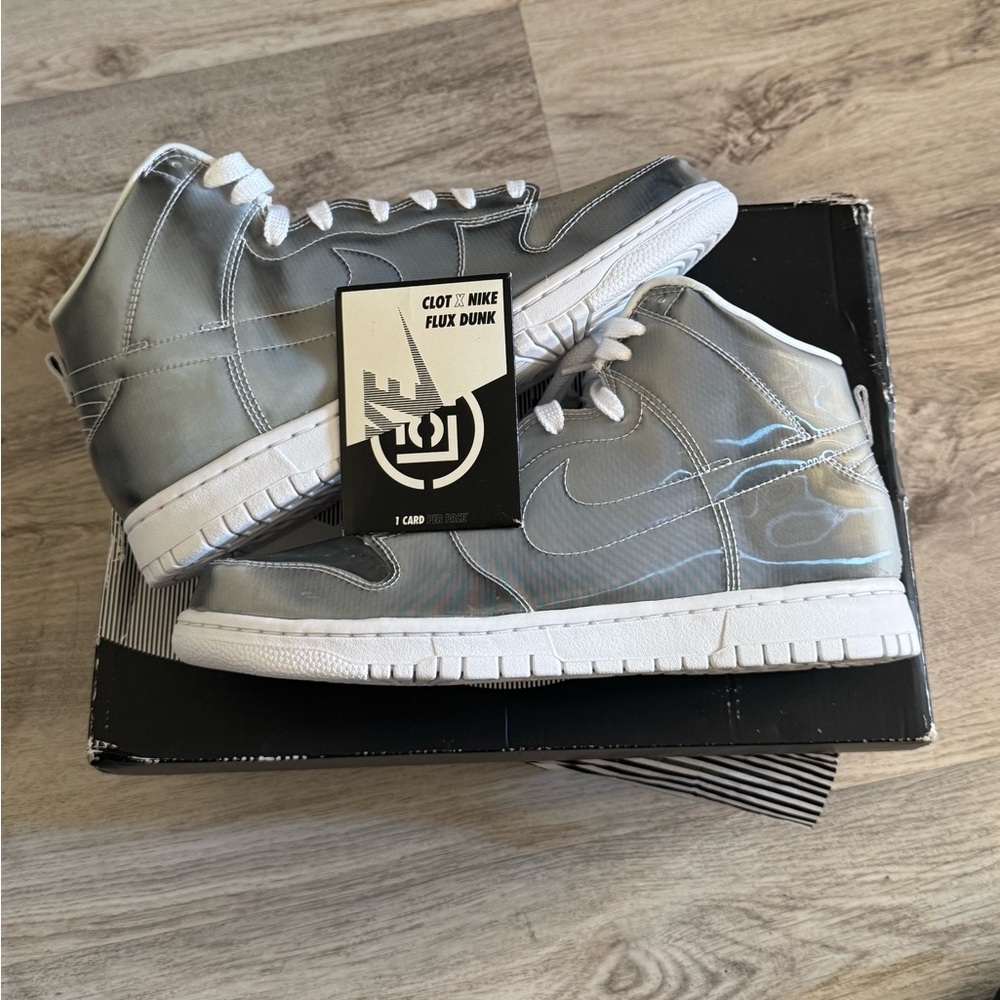 Nike x CLOT Flux Dunk High in Metallic Silver